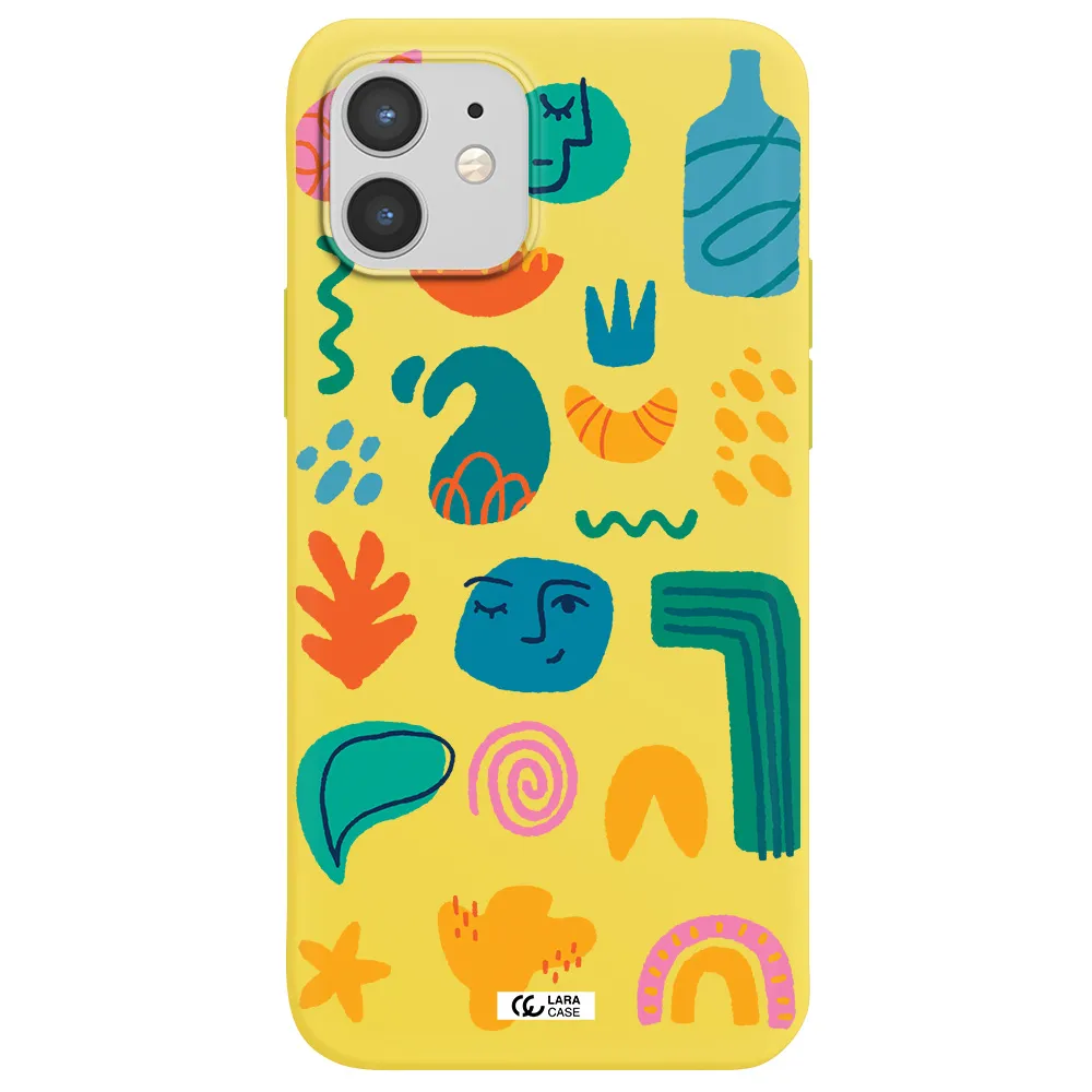 a collection of colorful shapes Apple iPhone 12 mini Silicone canary yellow Case