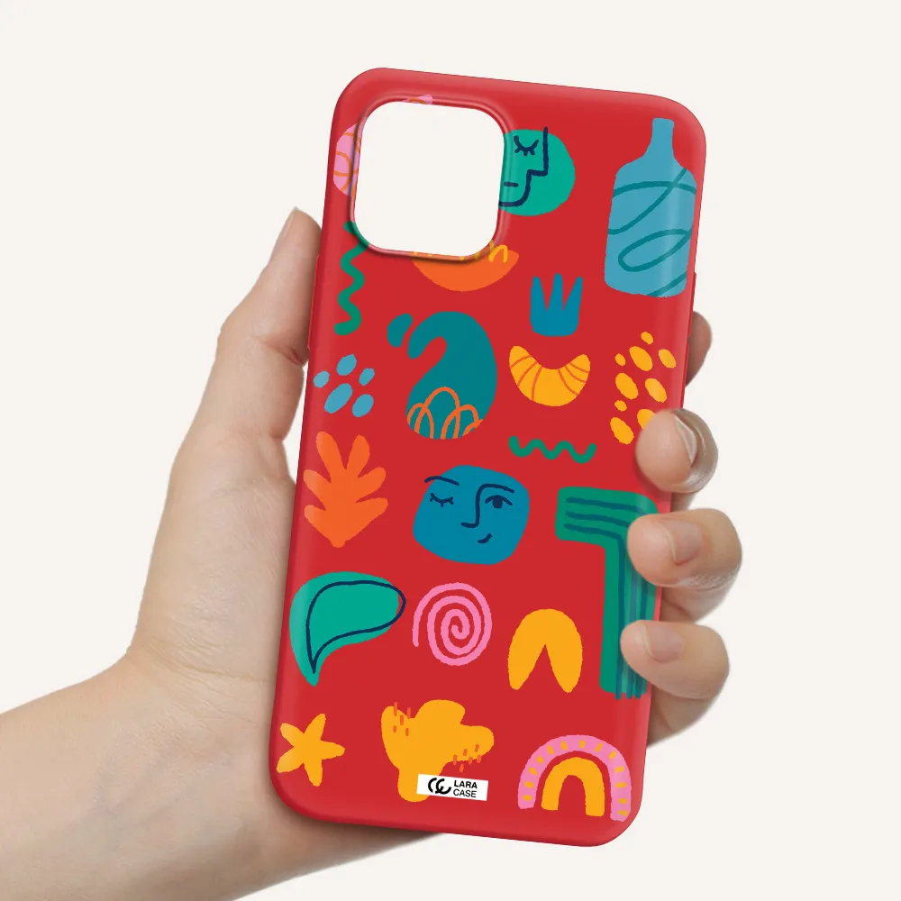 a collection of colorful shapes Apple iPhone 12 mini Silicone Imperial Red Case