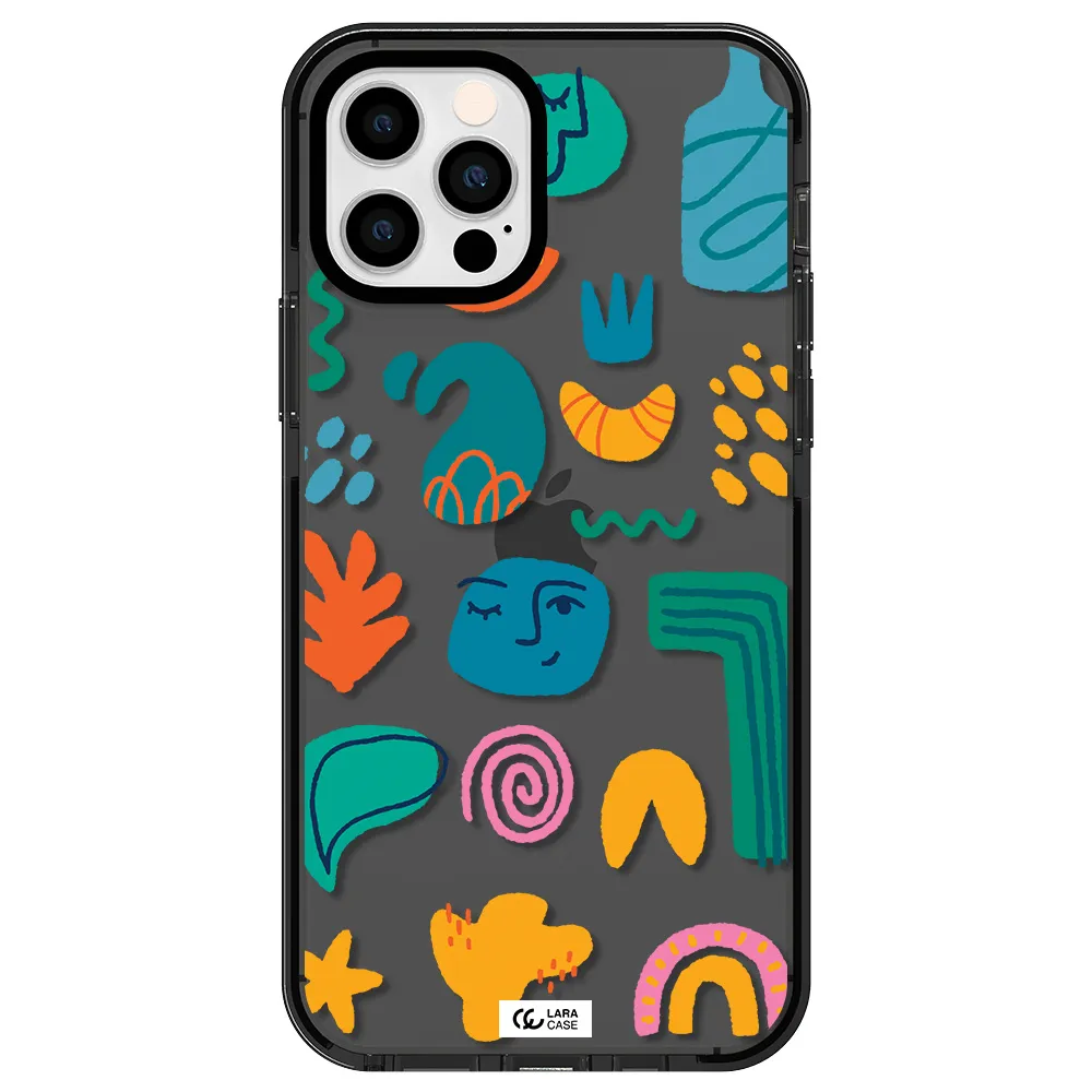 a collection of colorful shapes Apple iPhone 12 pro impact Smoke Black Case