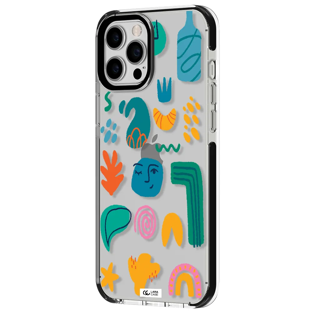 a collection of colorful shapes Apple iPhone 12 pro max impact black border Case