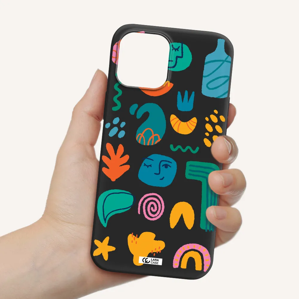 a collection of colorful shapes Apple iPhone 12 pro max Silicone black Case