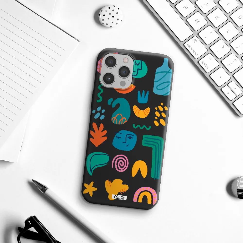 a collection of colorful shapes Apple iPhone 12 pro max Silicone black Case