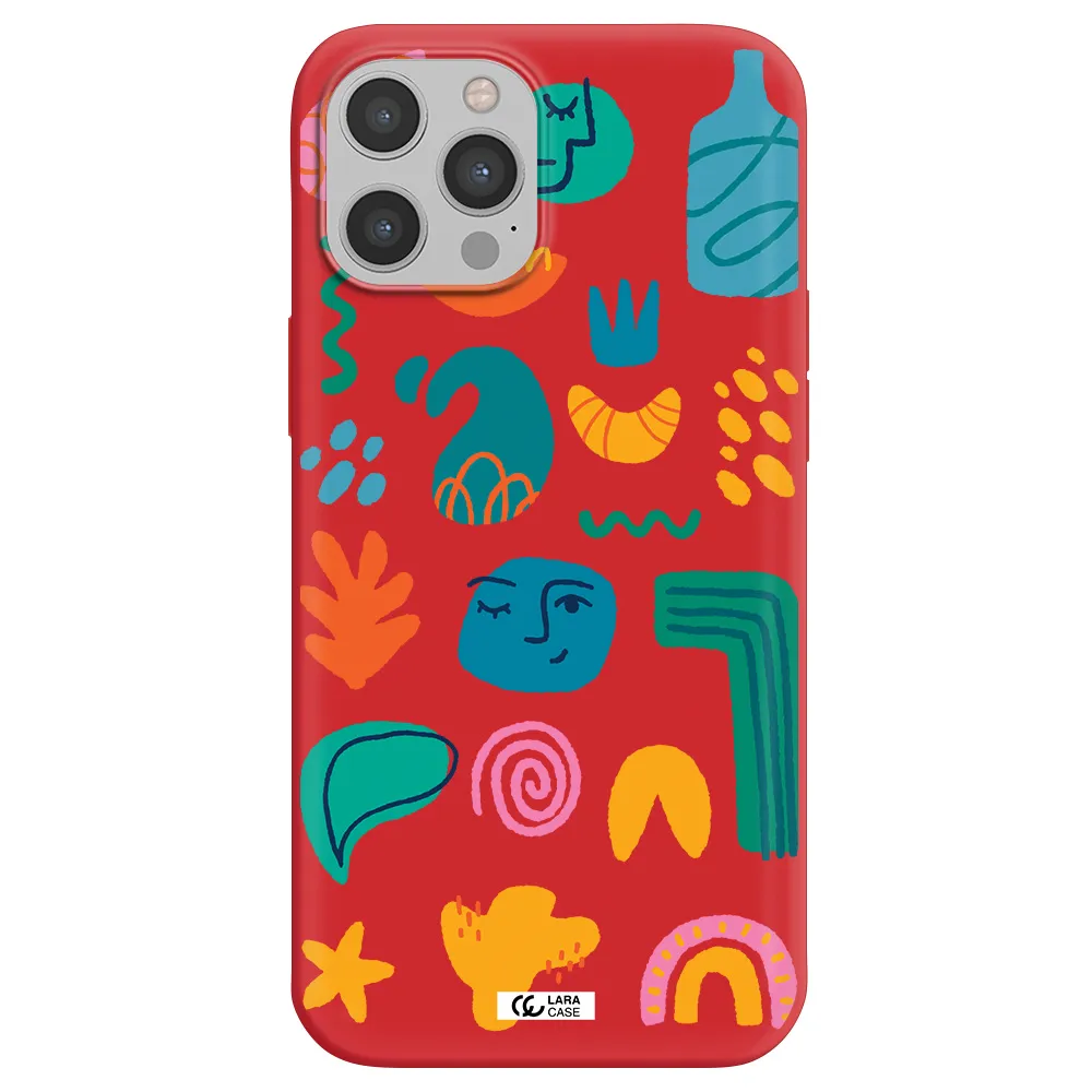 a collection of colorful shapes Apple iPhone 12 pro max Silicone Imperial Red Case