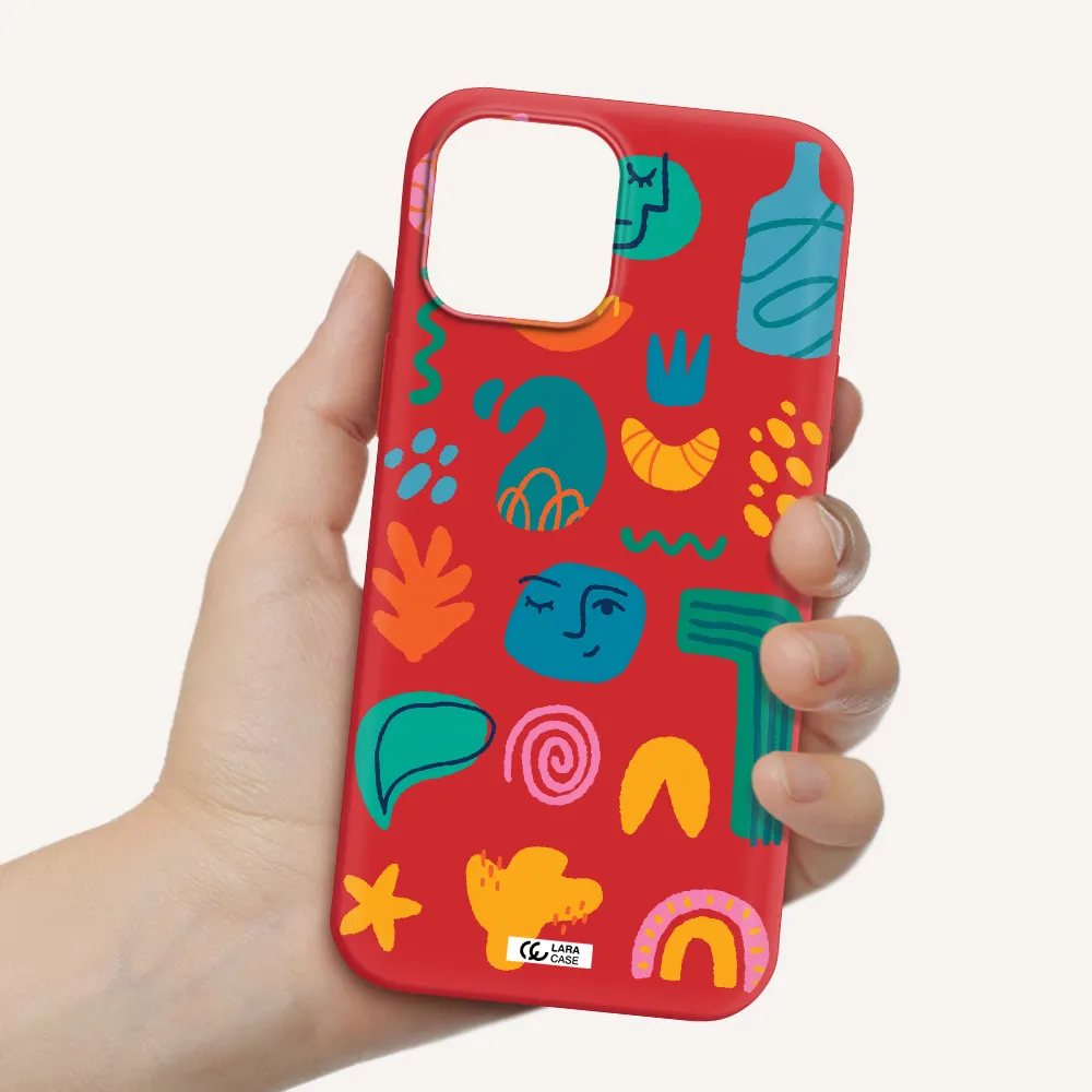 a collection of colorful shapes Apple iPhone 12 pro max Silicone Imperial Red Case