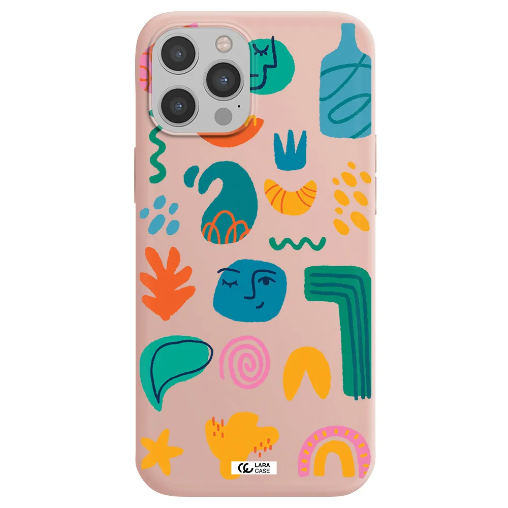 a collection of colorful shapes Apple iPhone 12 pro max Silicone pastel pink Case