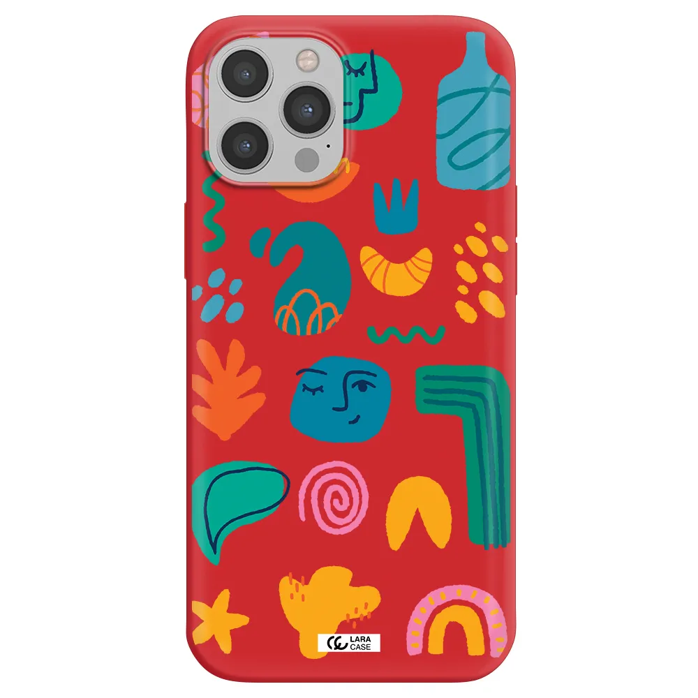 a collection of colorful shapes Apple iPhone 12 pro Silicone Imperial Red Case