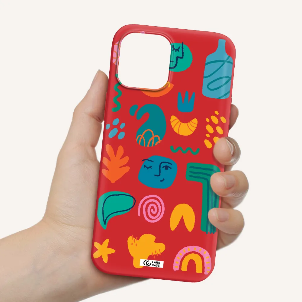 a collection of colorful shapes Apple iPhone 12 pro Silicone Imperial Red Case