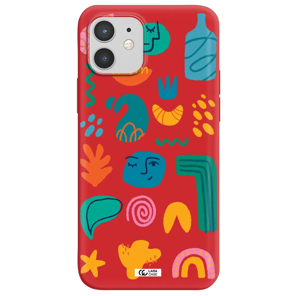 a collection of colorful shapes Apple iPhone 12 Silicone Imperial Red Case