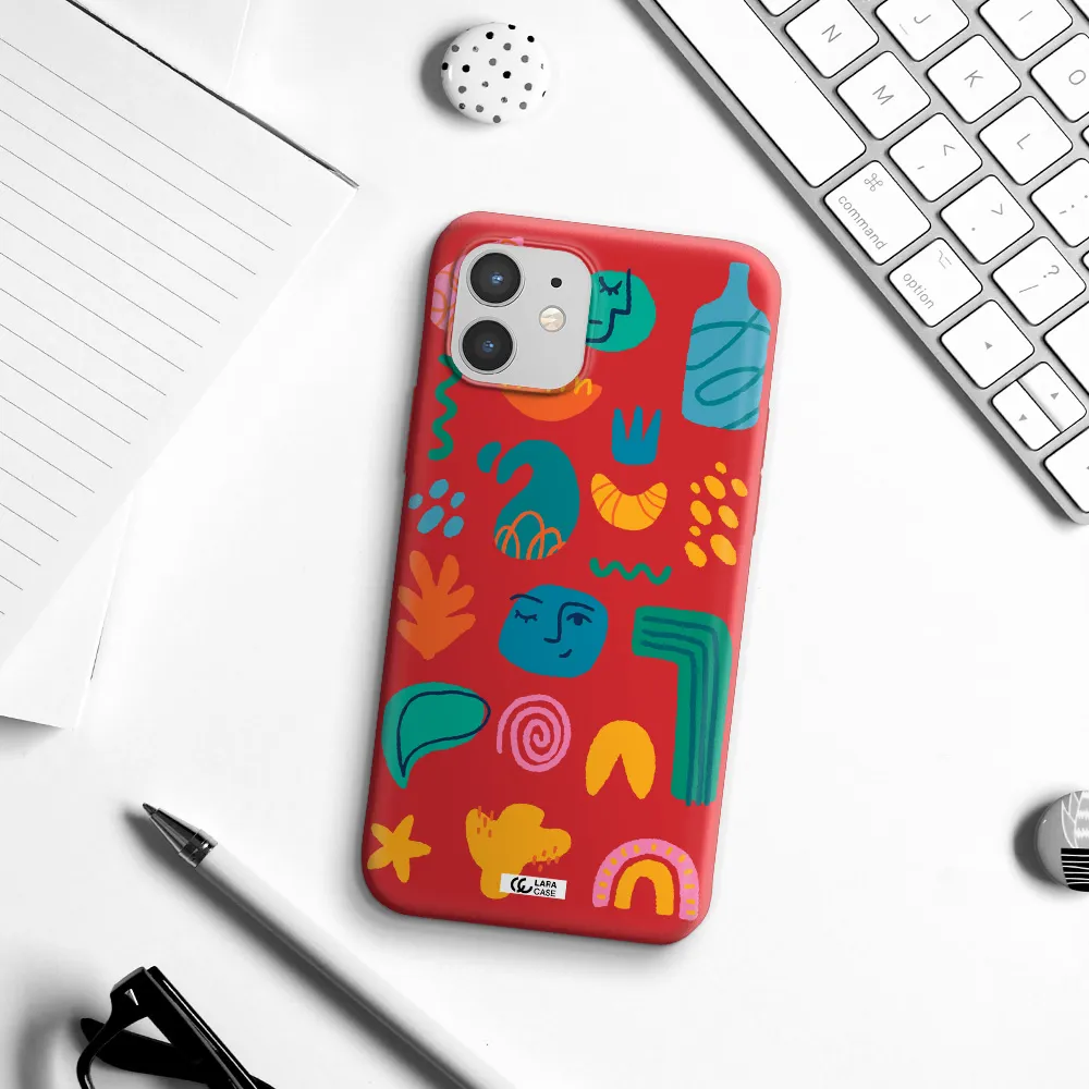 a collection of colorful shapes Apple iPhone 12 Silicone Imperial Red Case