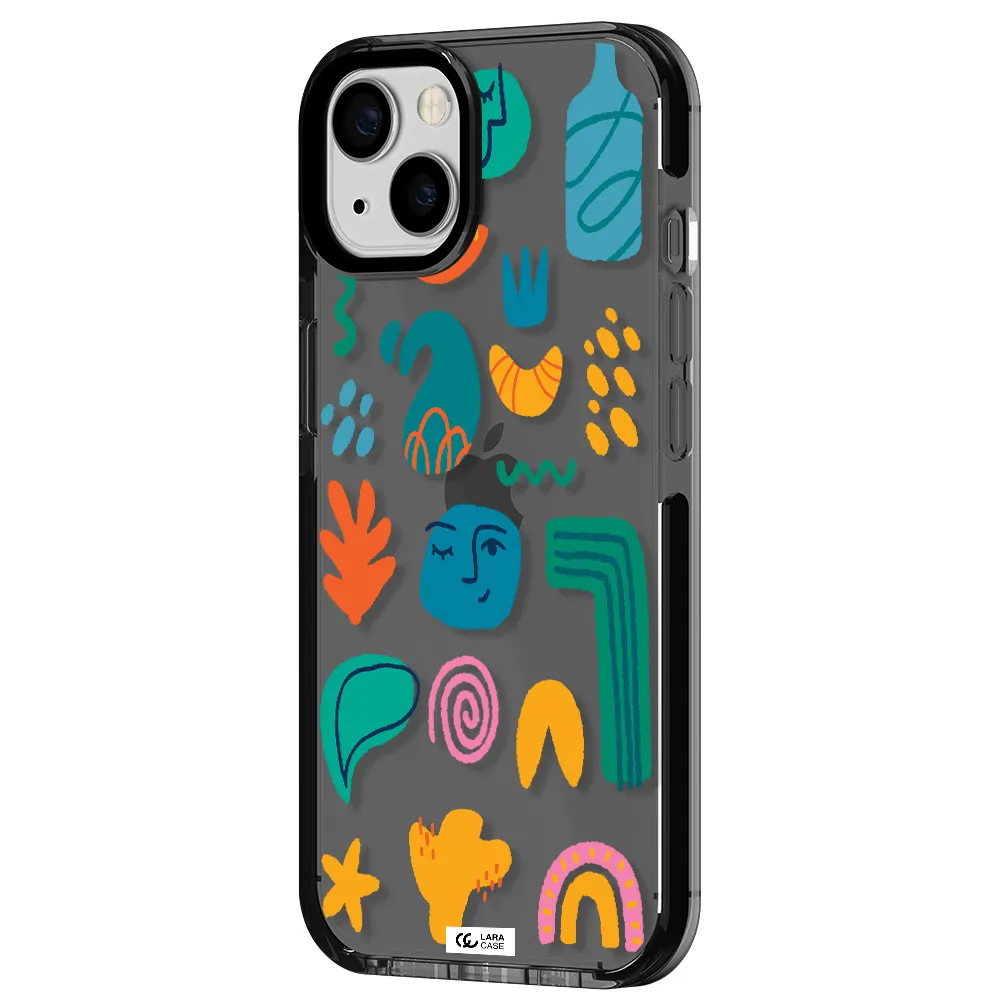 a collection of colorful shapes Apple iPhone 13 impact Smoke Black Case