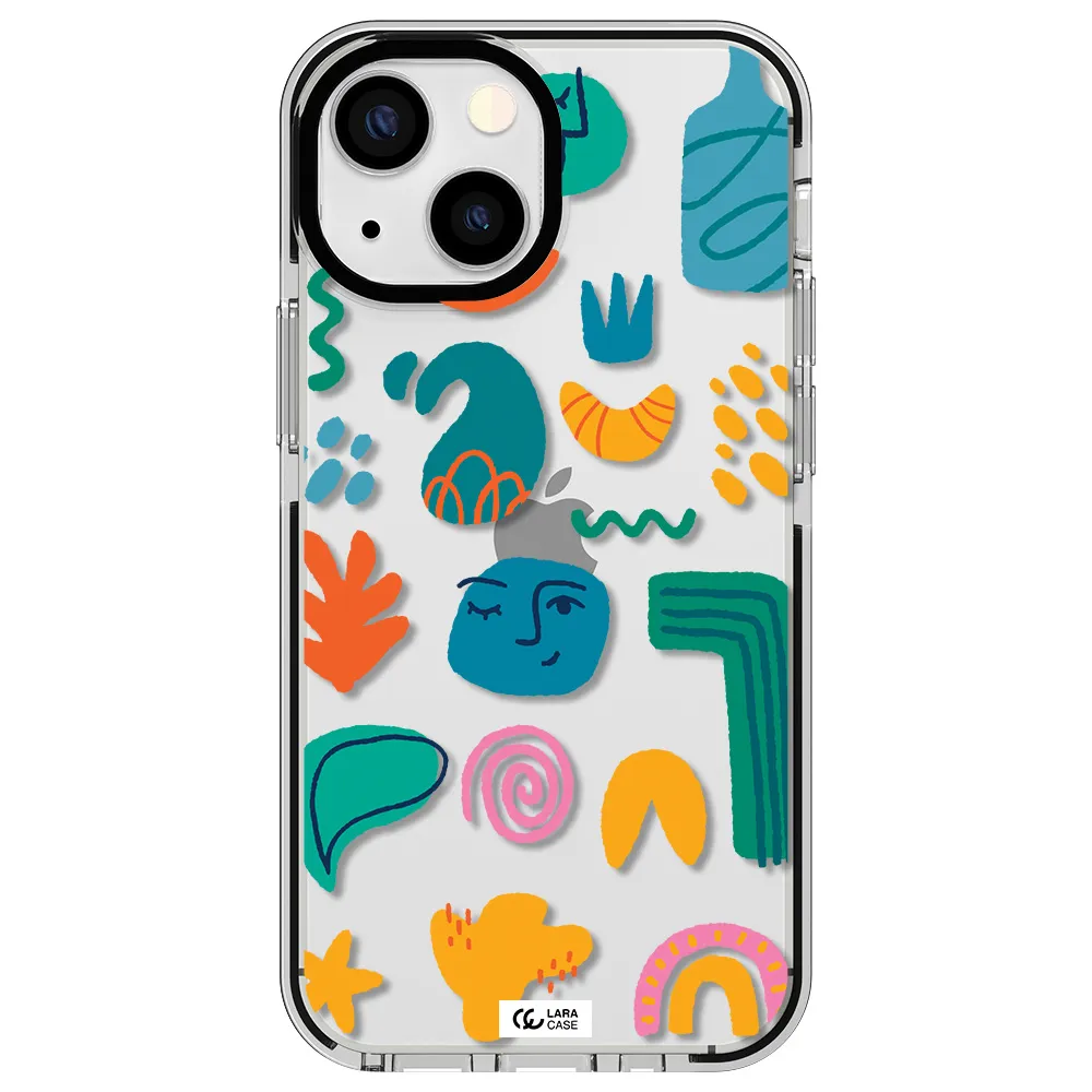 a collection of colorful shapes Apple iPhone 13 mini impact black border Case