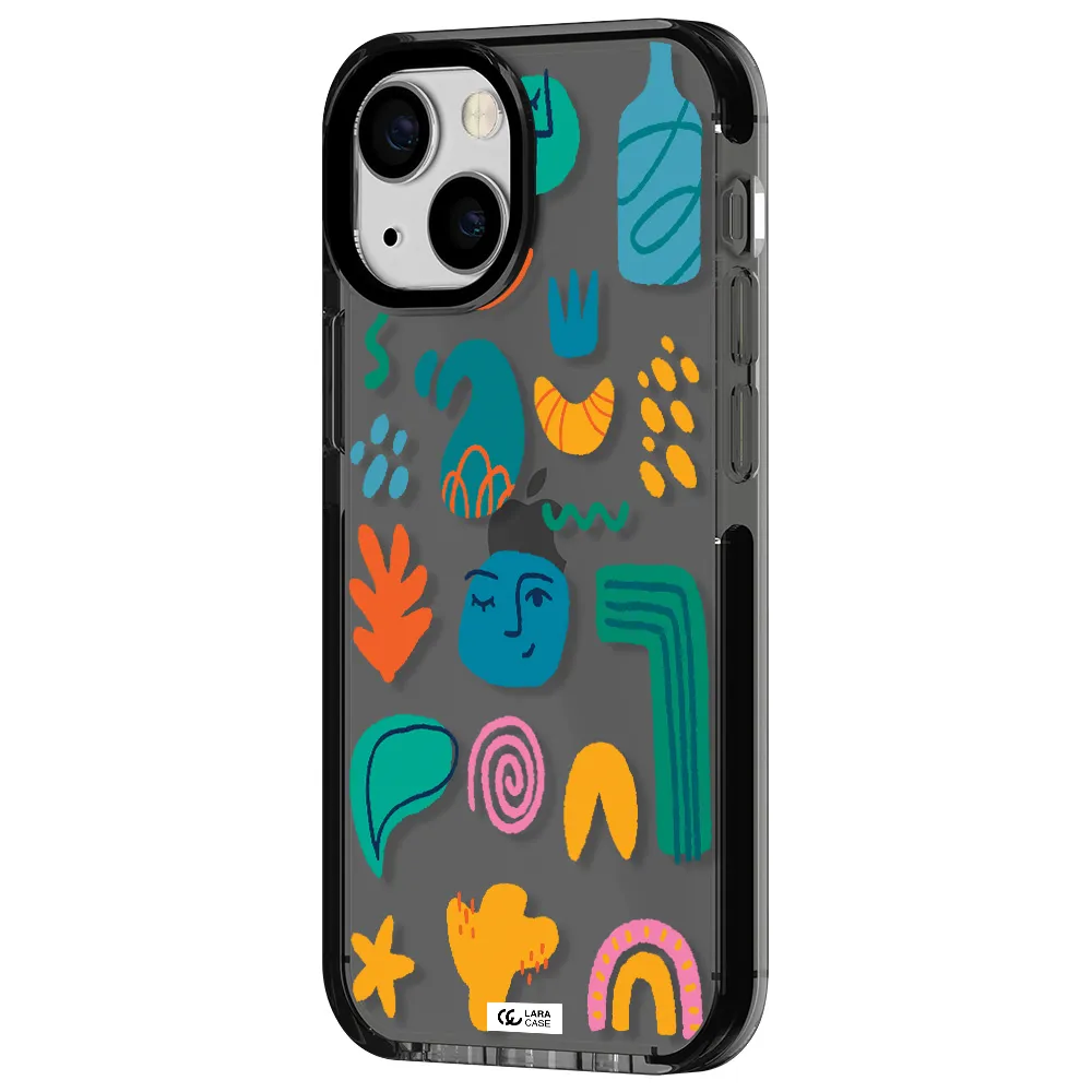 a collection of colorful shapes Apple iPhone 13 mini impact Smoke Black Case