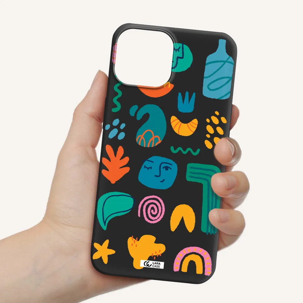 a collection of colorful shapes Apple iPhone 13 mini Silicone black Case