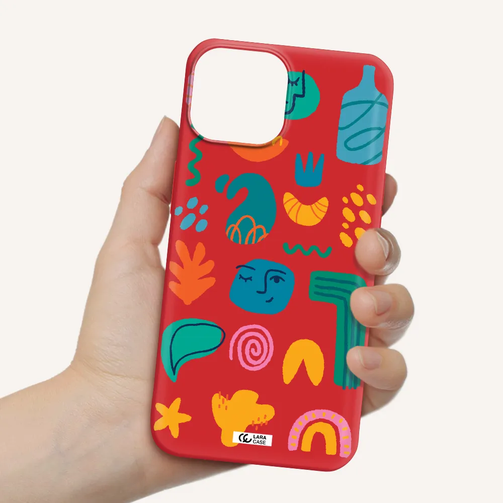 a collection of colorful shapes Apple iPhone 13 mini Silicone Imperial Red Case