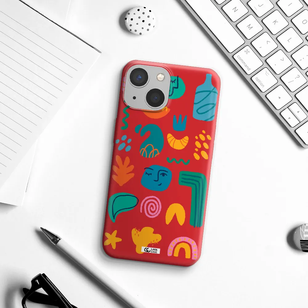 a collection of colorful shapes Apple iPhone 13 mini Silicone Imperial Red Case