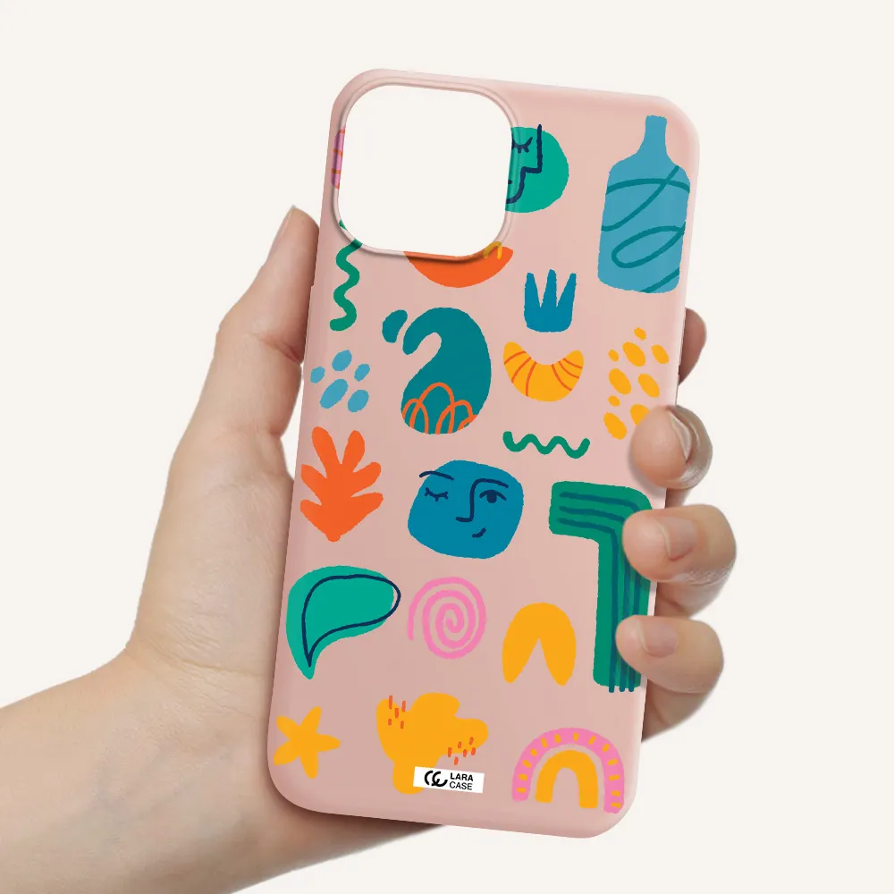 a collection of colorful shapes Apple iPhone 13 mini Silicone pastel pink Case