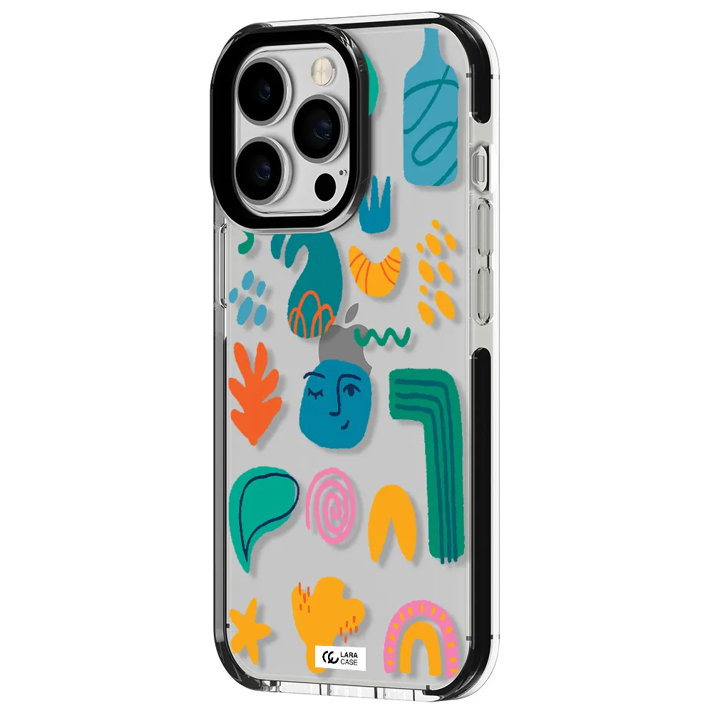 a collection of colorful shapes Apple iPhone 13 Pro impact black border Case