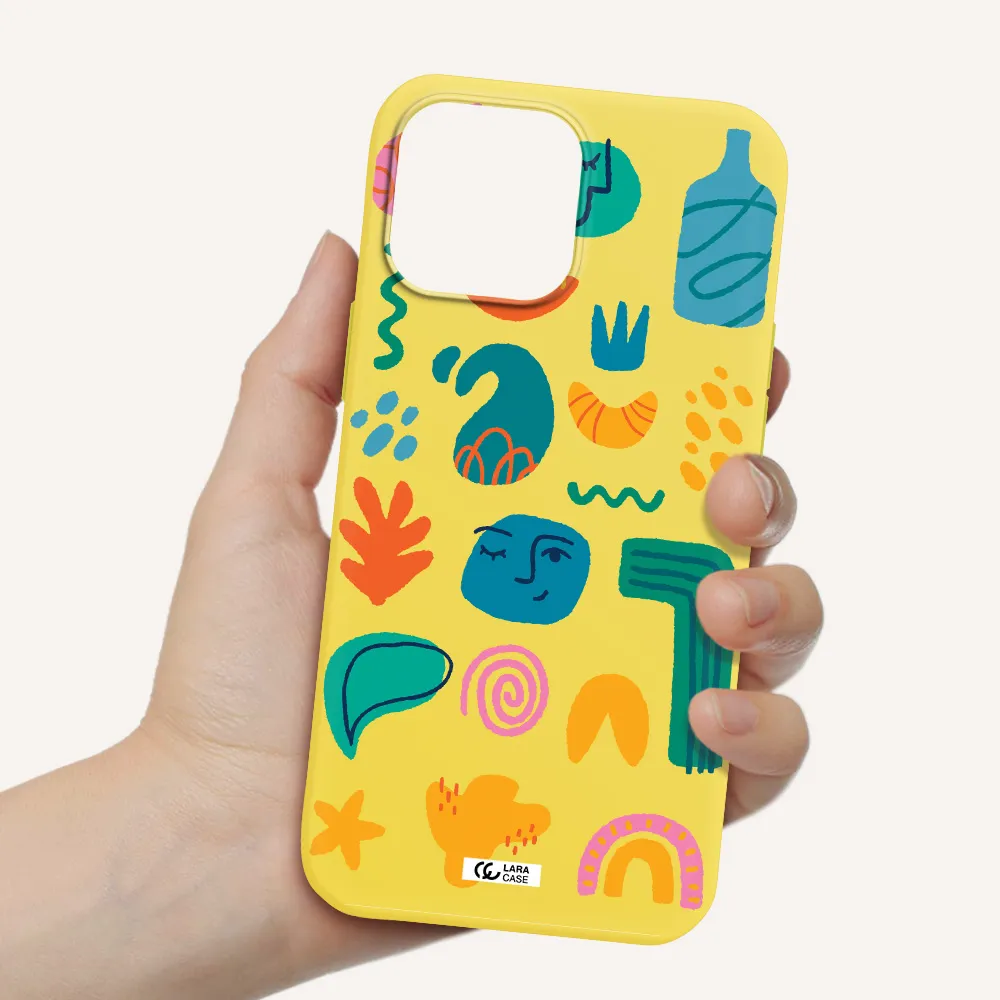 a collection of colorful shapes Apple iPhone 13 Pro Max Silicone canary yellow Case