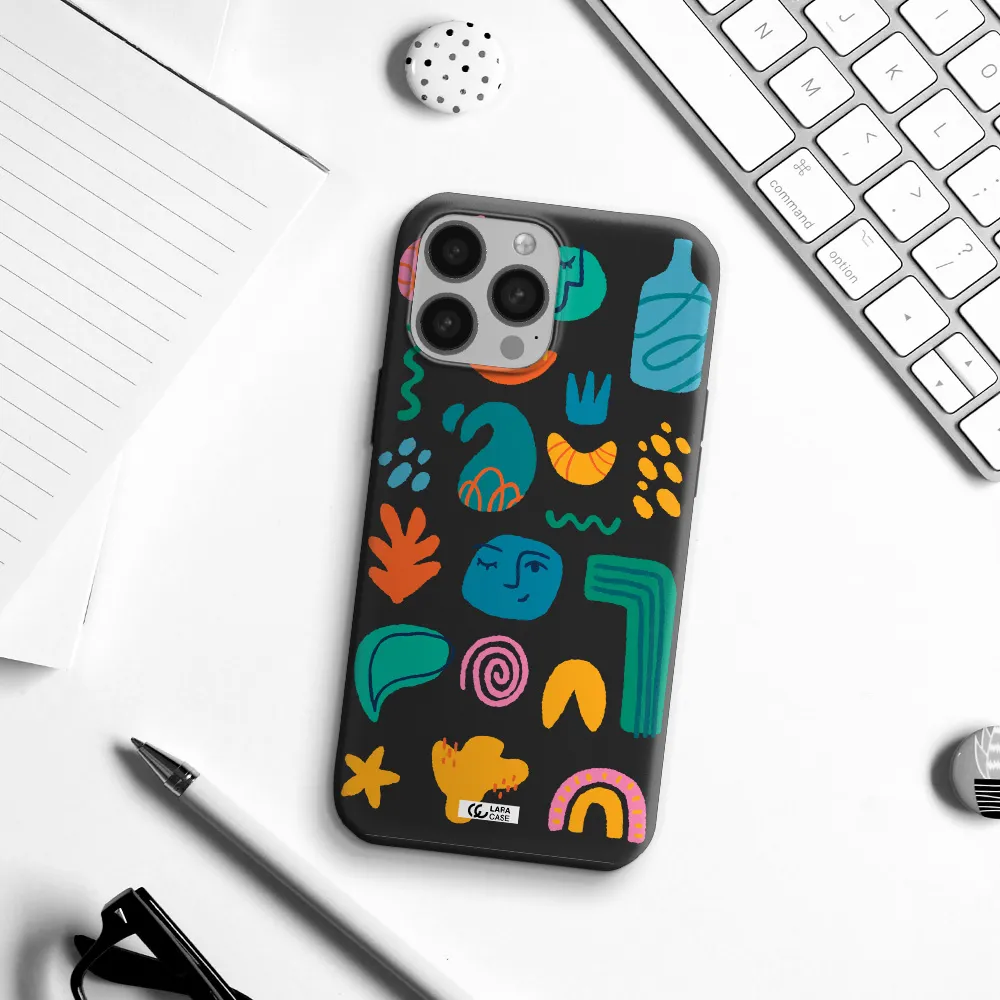 a collection of colorful shapes Apple iPhone 13 Pro Silicone black Case