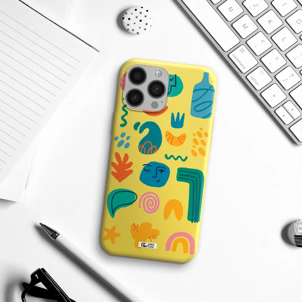 a collection of colorful shapes Apple iPhone 13 Pro Silicone canary yellow Case