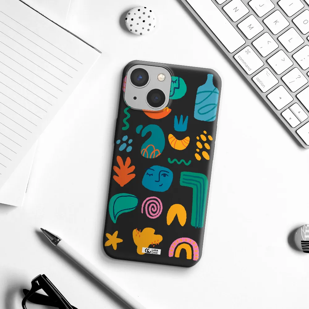 a collection of colorful shapes Apple iPhone 13 Silicone black Case