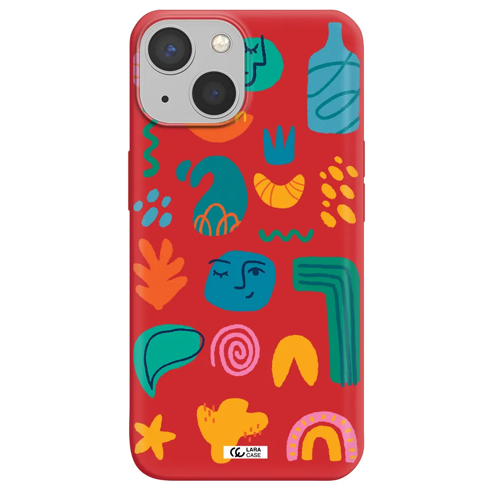 a collection of colorful shapes Apple iPhone 13 Silicone Imperial Red Case