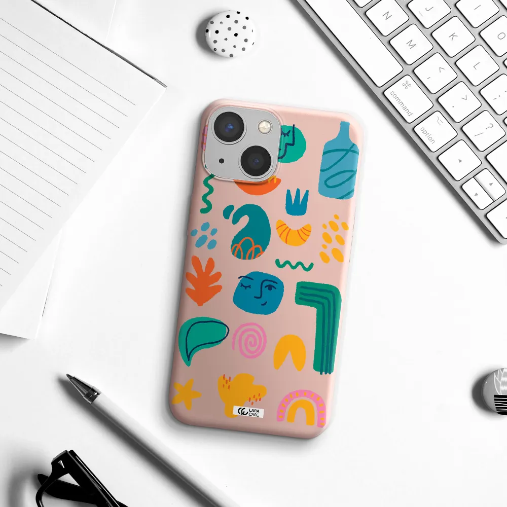 a collection of colorful shapes Apple iPhone 13 Silicone pastel pink Case