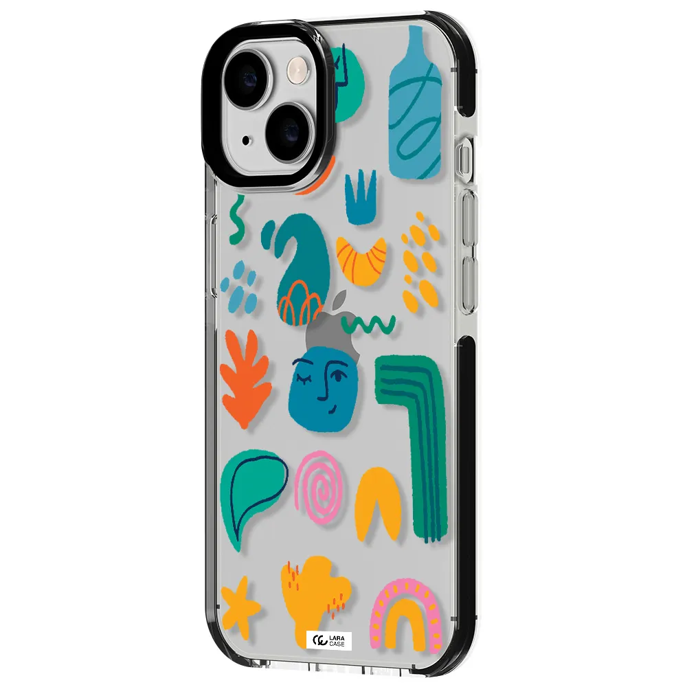 a collection of colorful shapes Apple iPhone 14 impact black border Case