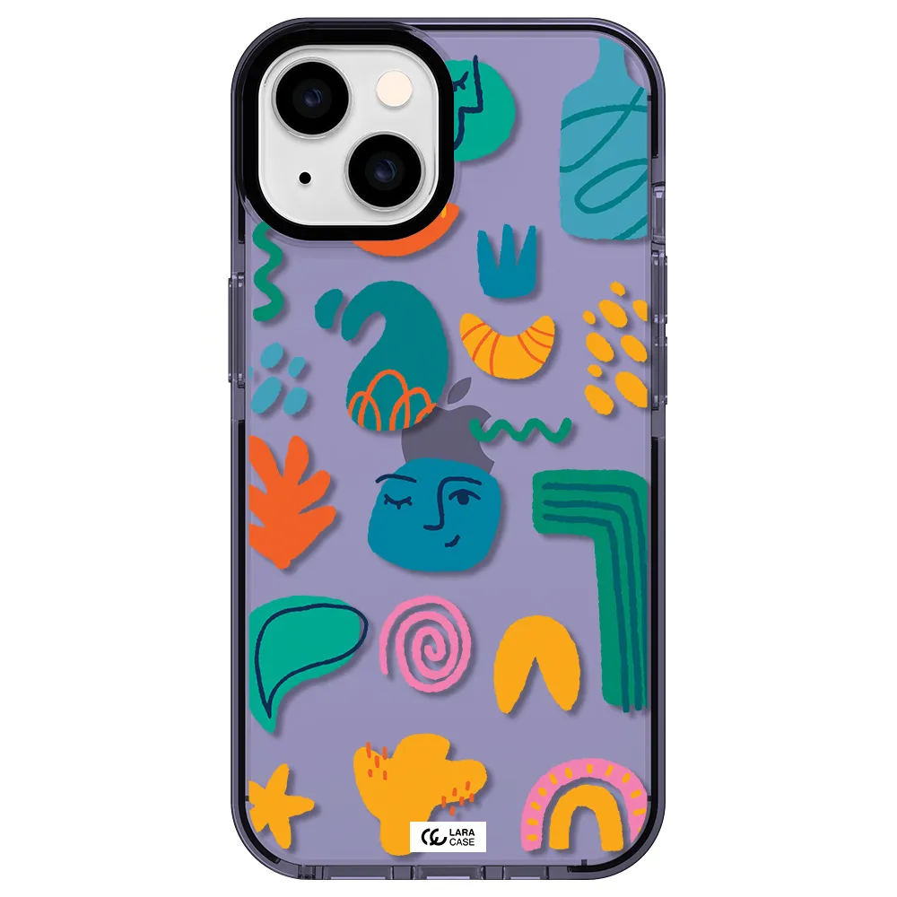 a collection of colorful shapes Apple iPhone 14 impact Lilac Case