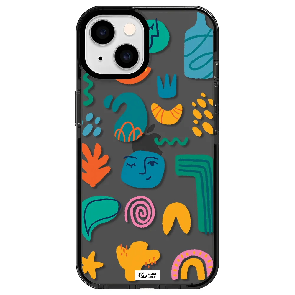 a collection of colorful shapes Apple iPhone 14 impact Smoke Black Case