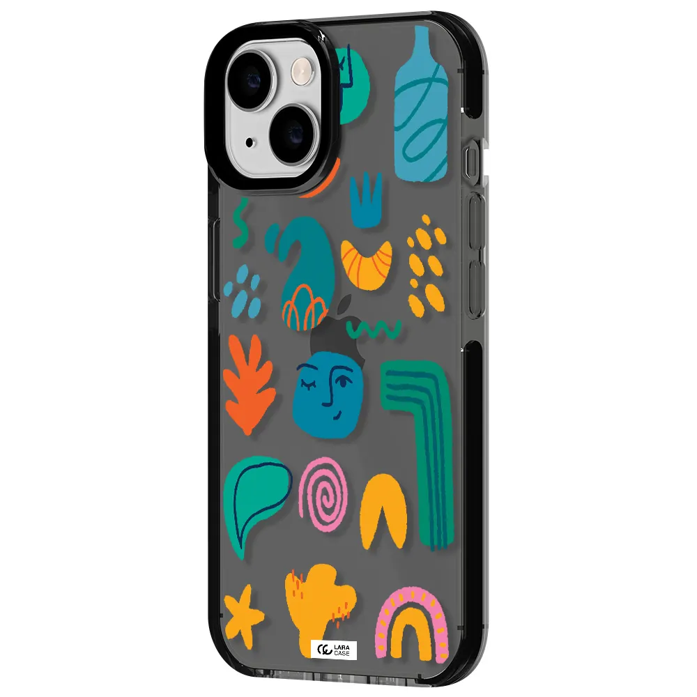 a collection of colorful shapes Apple iPhone 14 impact Smoke Black Case