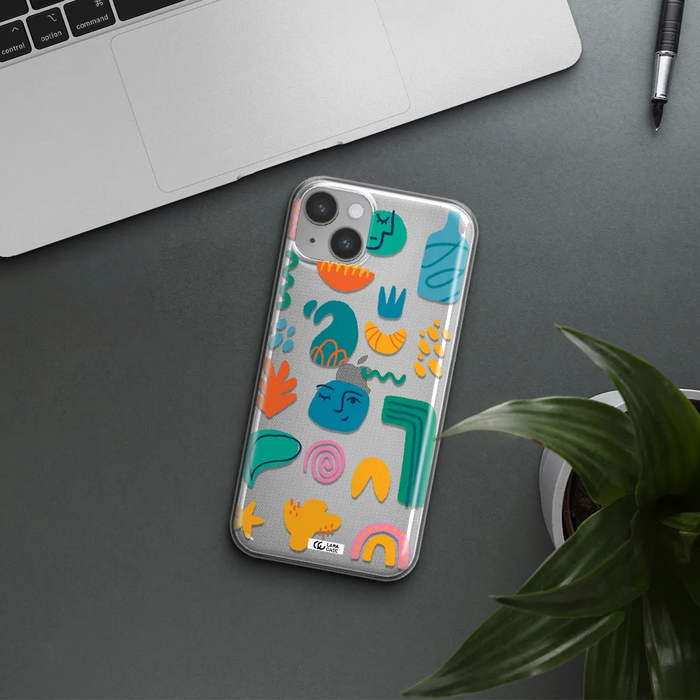 a collection of colorful shapes Apple iPhone 14 plus Clear TPU Case