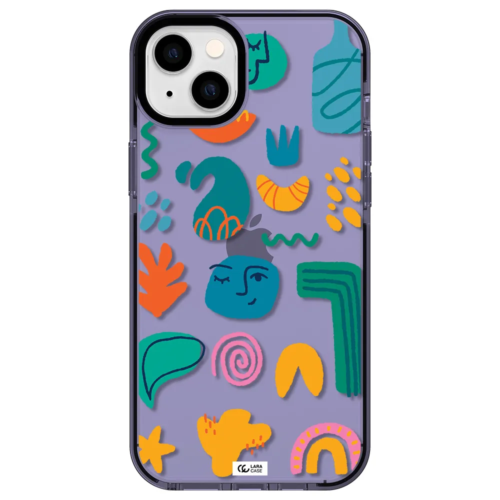 a collection of colorful shapes Apple iPhone 14 plus impact Lilac Case