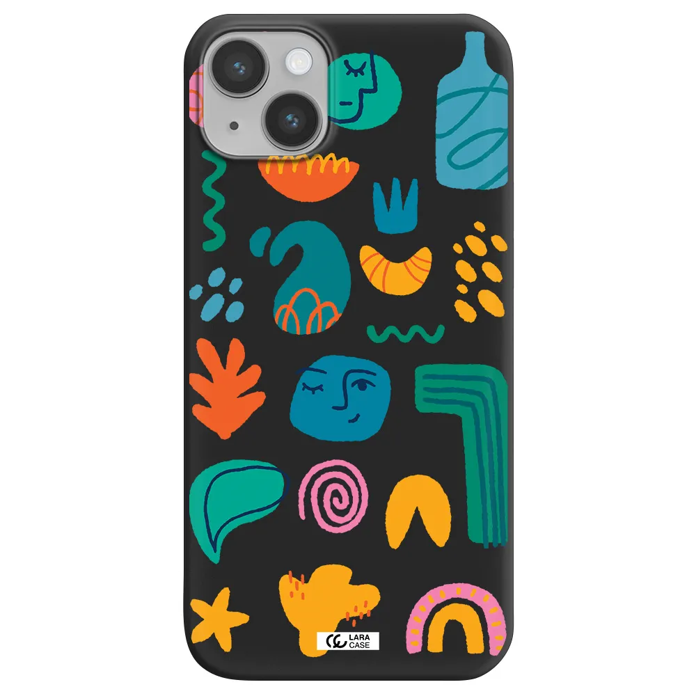 a collection of colorful shapes Apple iPhone 14 plus Silicone black Case