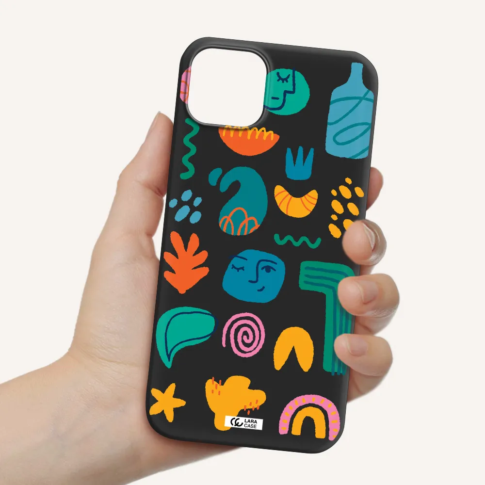 a collection of colorful shapes Apple iPhone 14 plus Silicone black Case