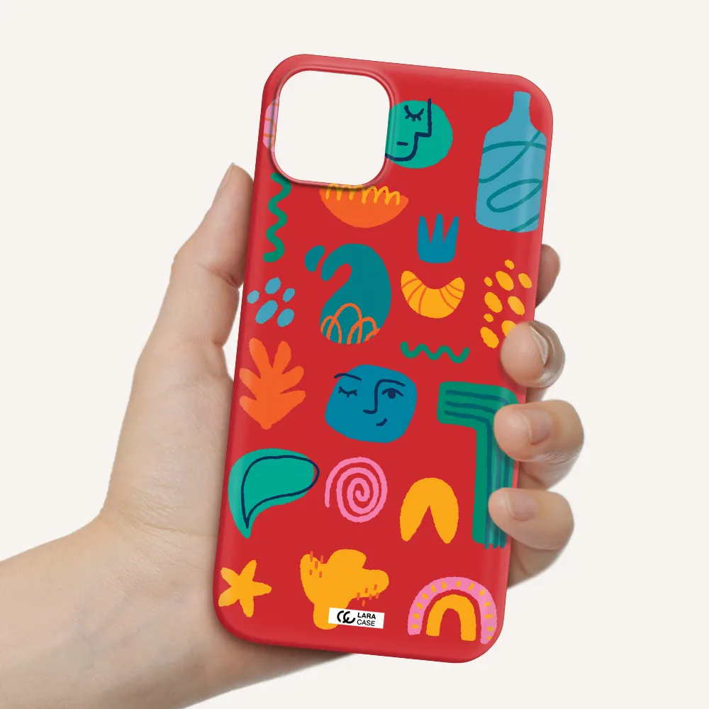 a collection of colorful shapes Apple iPhone 14 plus Silicone Imperial Red Case