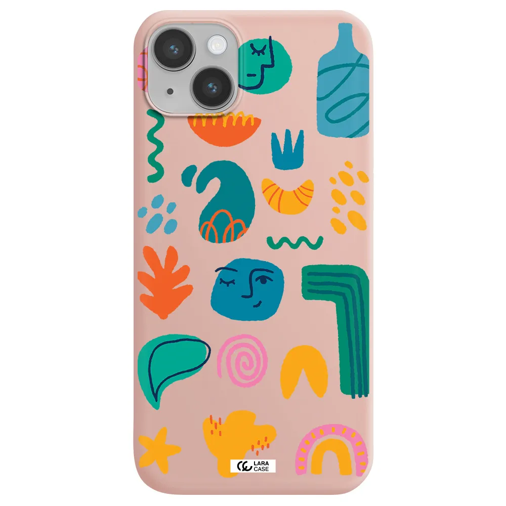 a collection of colorful shapes Apple iPhone 14 plus Silicone pastel pink Case