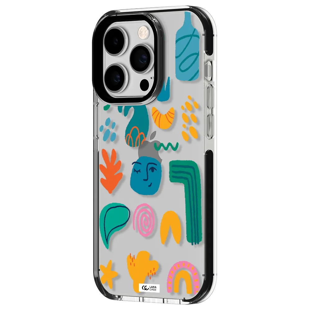 a collection of colorful shapes Apple iPhone 14 pro impact black border Case