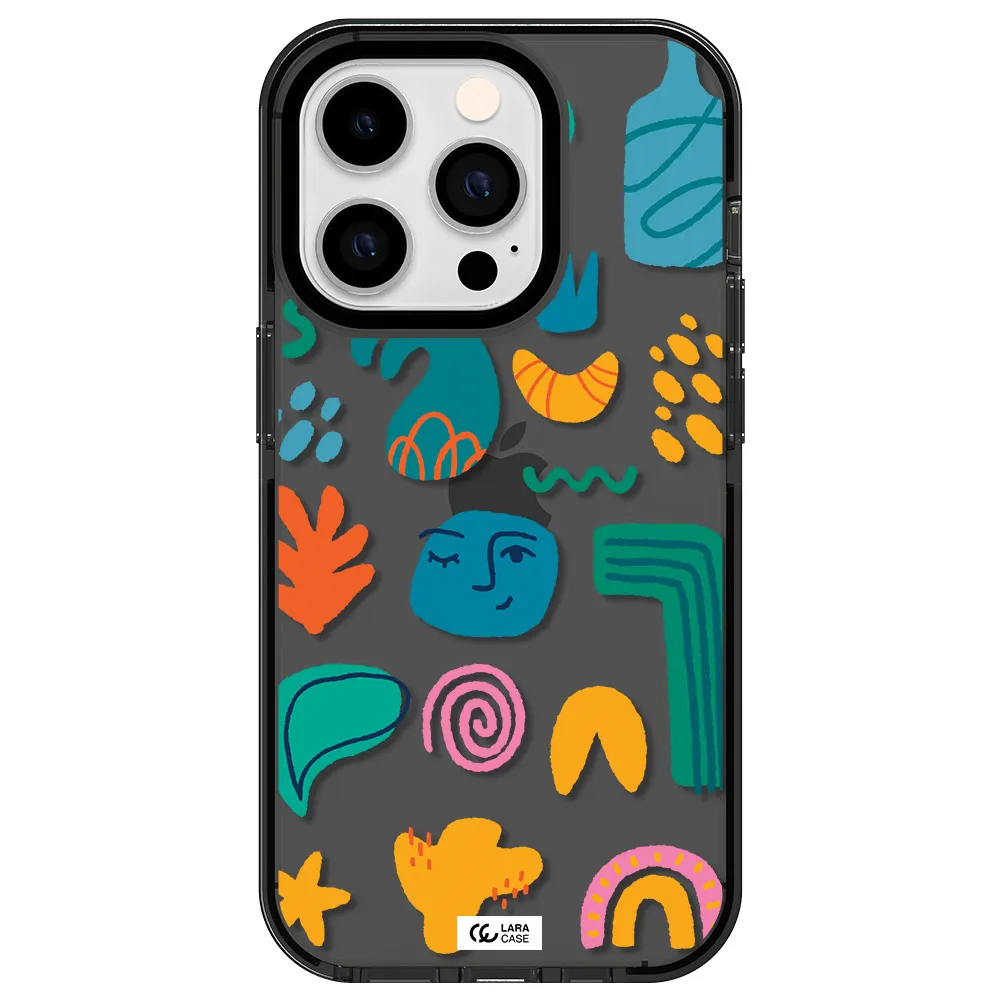 a collection of colorful shapes Apple iPhone 14 pro impact Smoke Black Case