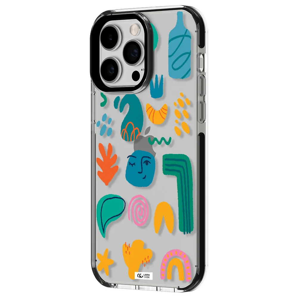 a collection of colorful shapes Apple iPhone 14 pro max impact black border Case