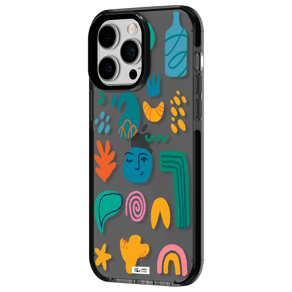 a collection of colorful shapes Apple iPhone 14 pro max impact Smoke Black Case