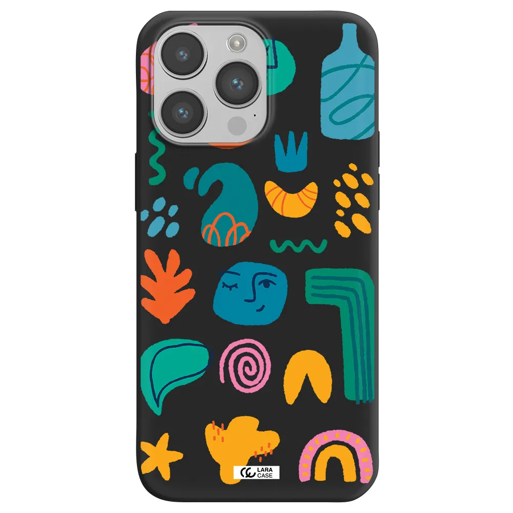 a collection of colorful shapes Apple iPhone 14 pro max Silicone black Case