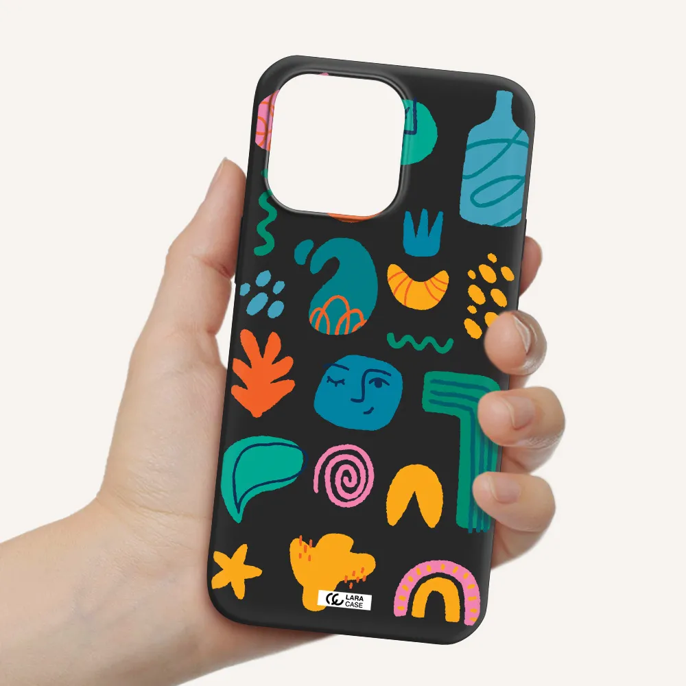 a collection of colorful shapes Apple iPhone 14 pro max Silicone black Case