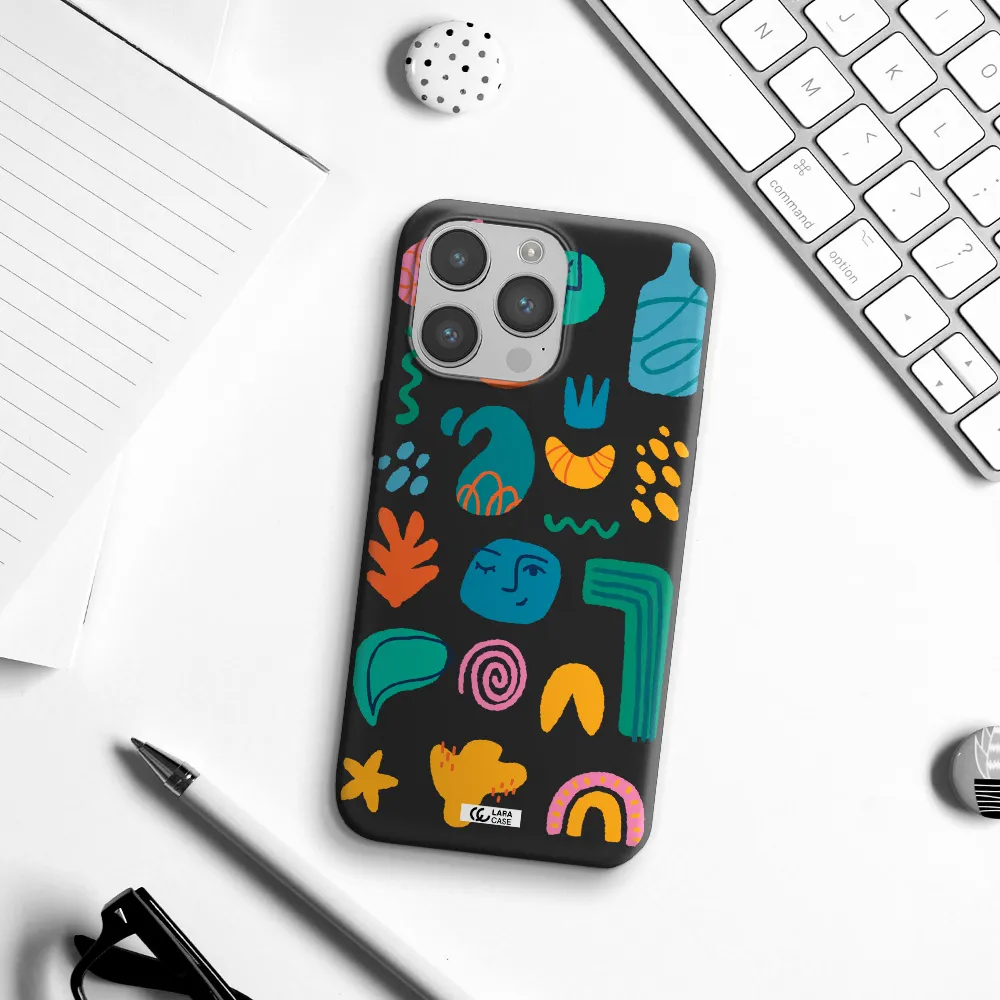 a collection of colorful shapes Apple iPhone 14 pro Silicone black Case