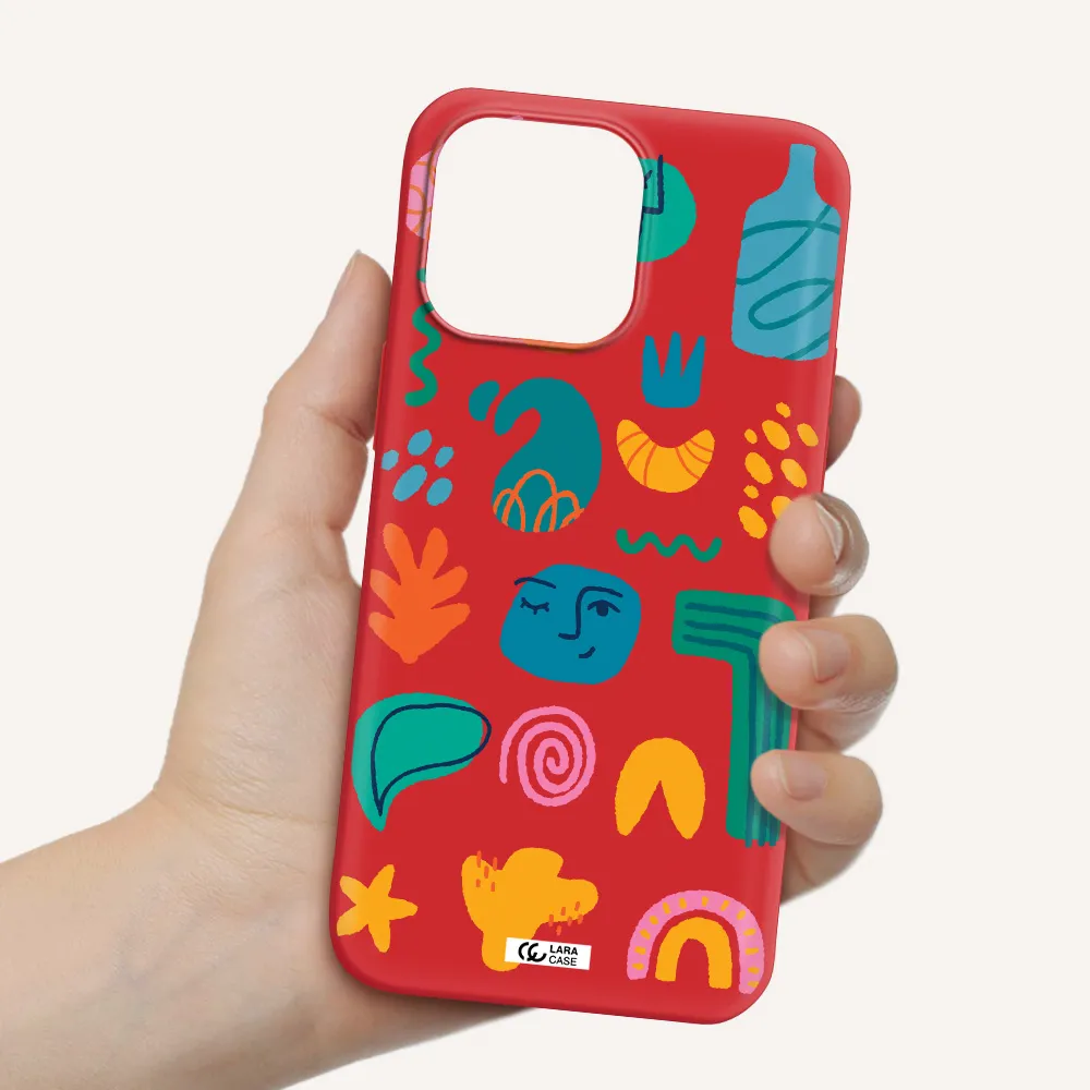 a collection of colorful shapes Apple iPhone 14 pro Silicone Imperial Red Case