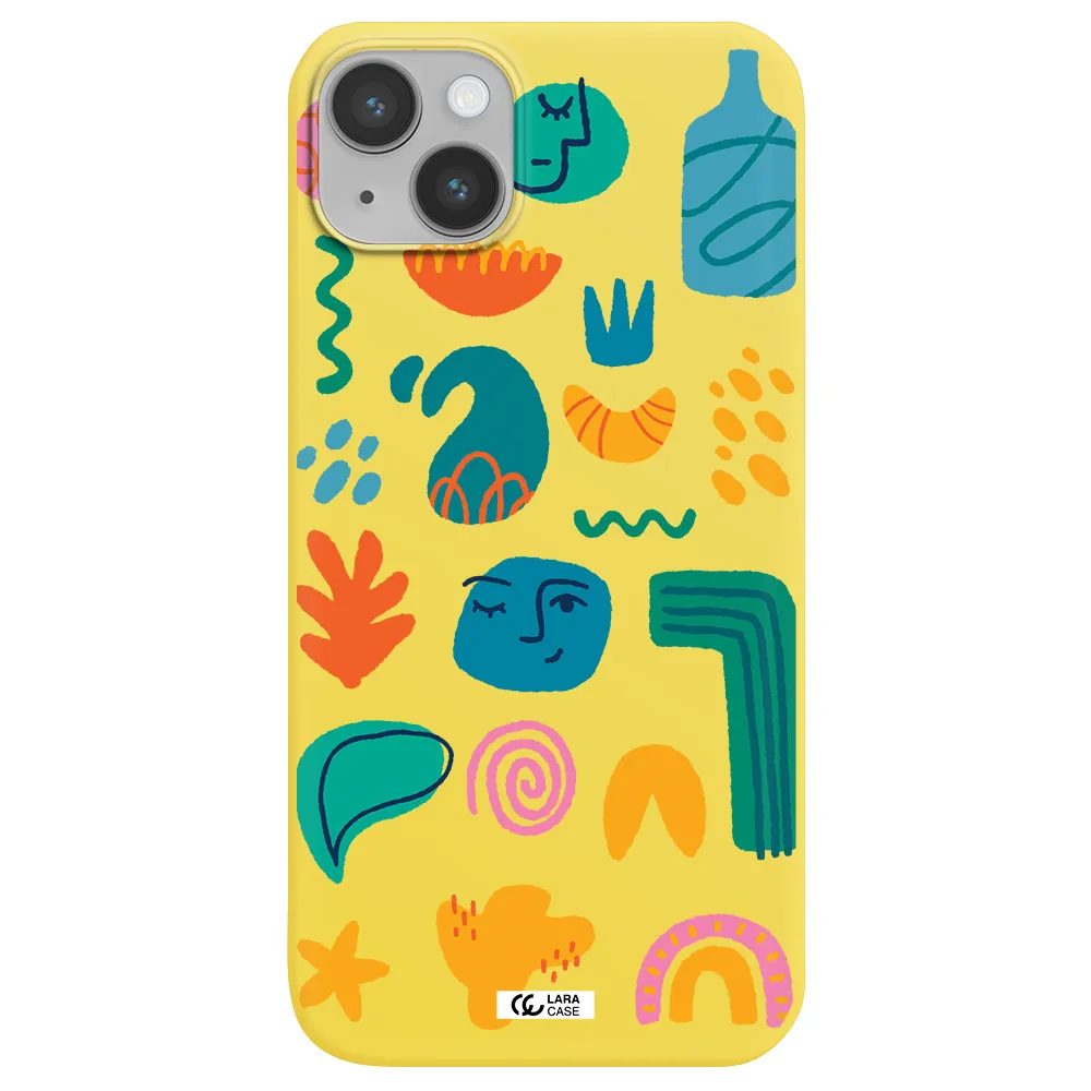 a collection of colorful shapes Apple iPhone 14 Silicone canary yellow Case