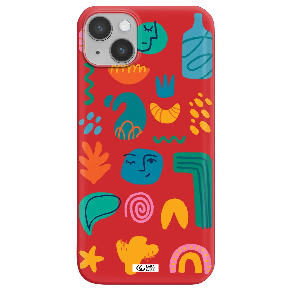 a collection of colorful shapes Apple iPhone 14 Silicone Imperial Red Case