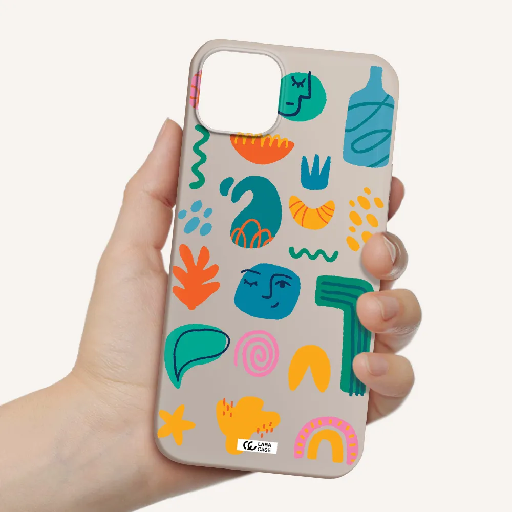 a collection of colorful shapes Apple iPhone 14 Silicone Stone Case