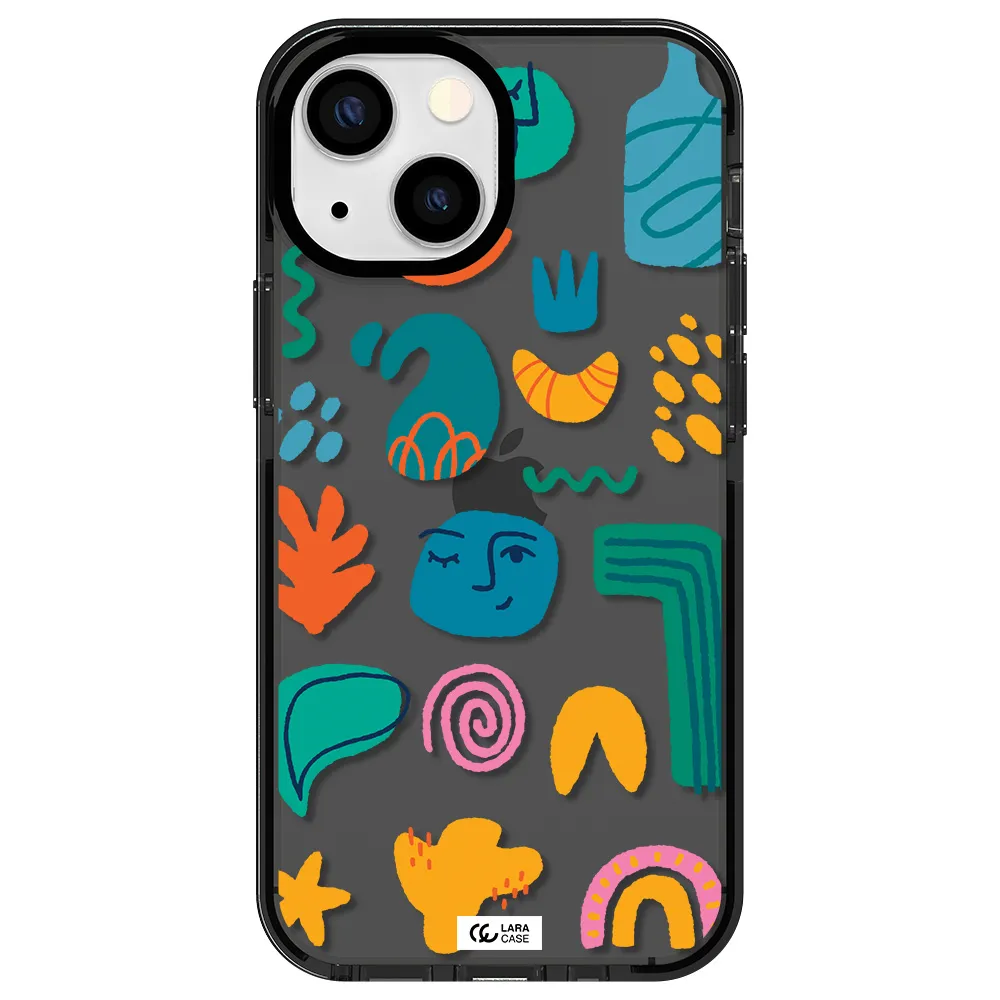 a collection of colorful shapes Apple iPhone 15 impact Smoke Black Case