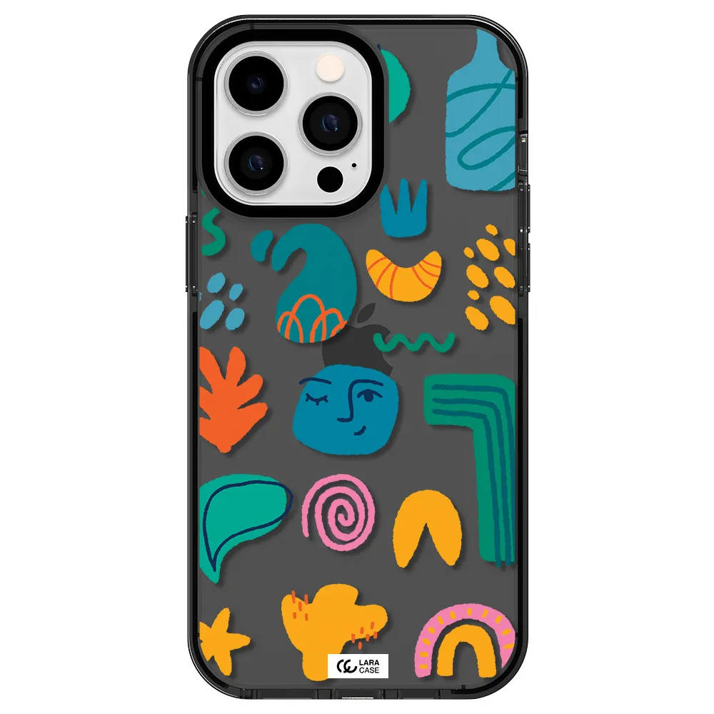 a collection of colorful shapes Apple iPhone 15 Pro Max impact Smoke Black Case